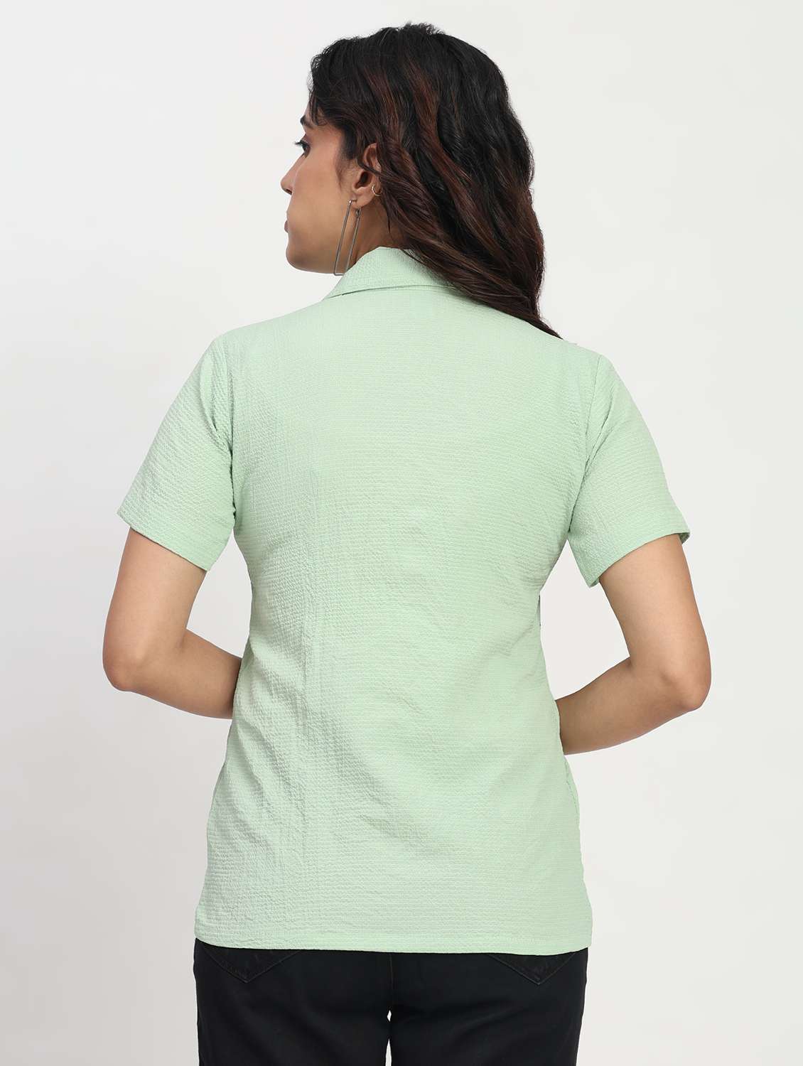 women solid short sleeve collared shirt - 22083592 - Standard Image - 3