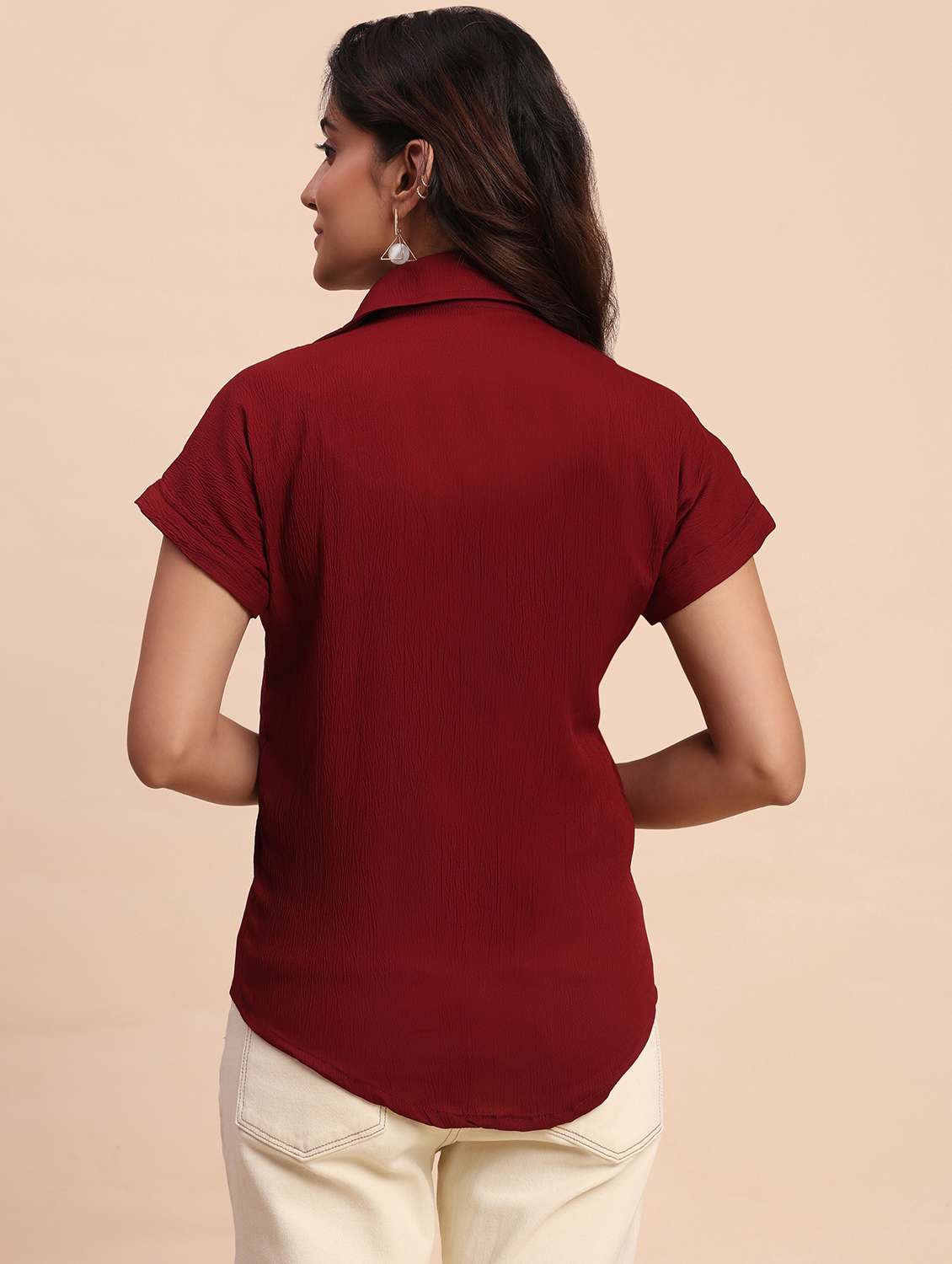 women solid short sleeve collared shirt - 22083598 - Standard Image - 5