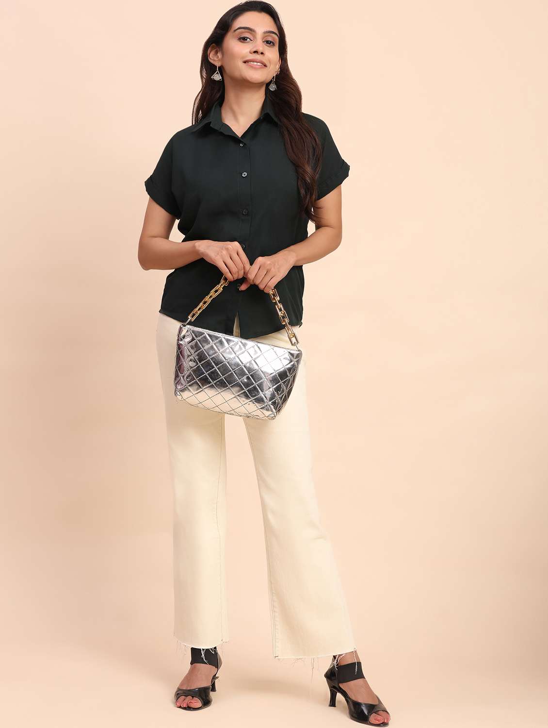 women solid short sleeve collared shirt - 22083599 - Standard Image - 5