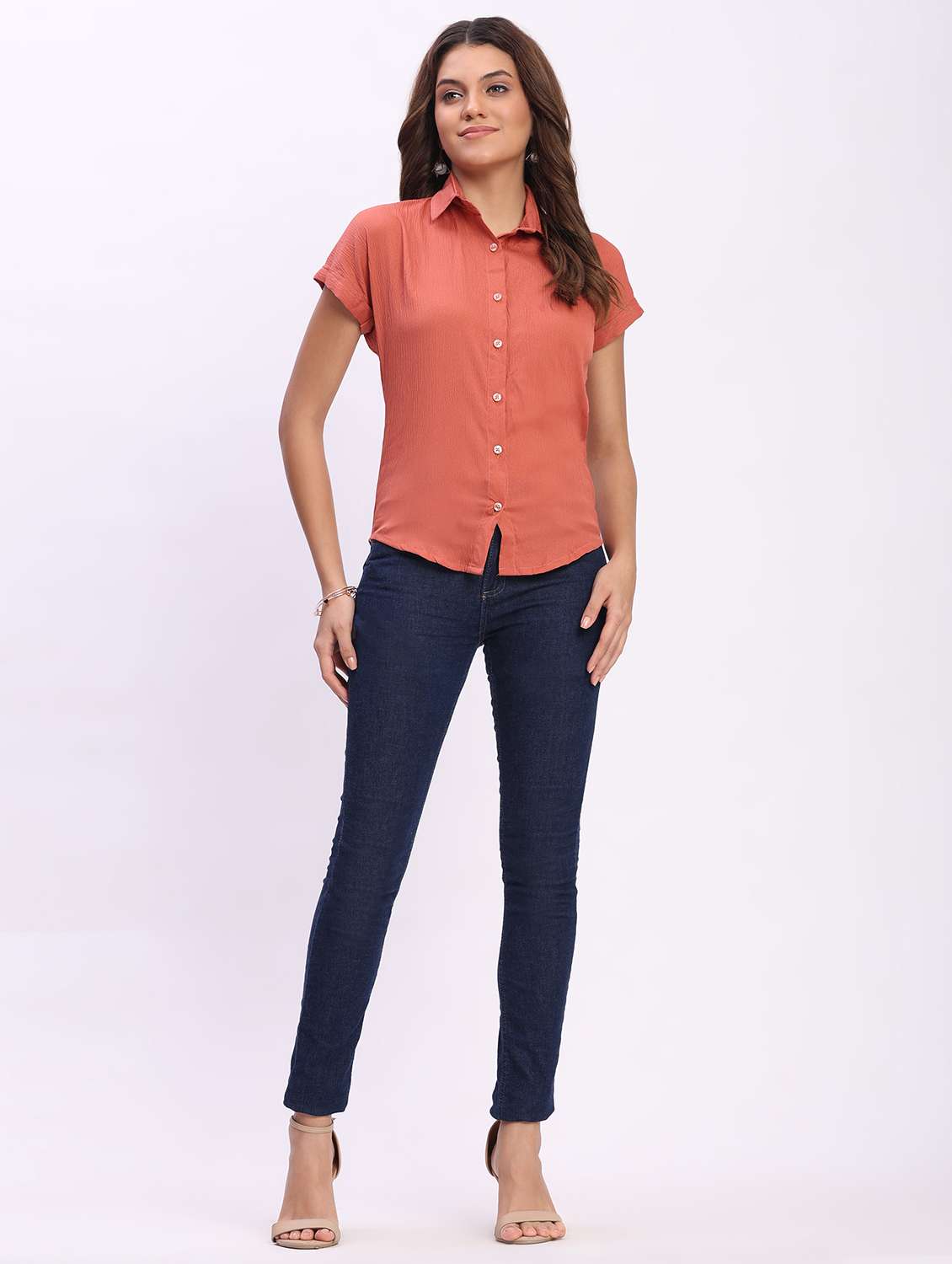 women solid short sleeve collared shirt - 22083602 - Standard Image - 5