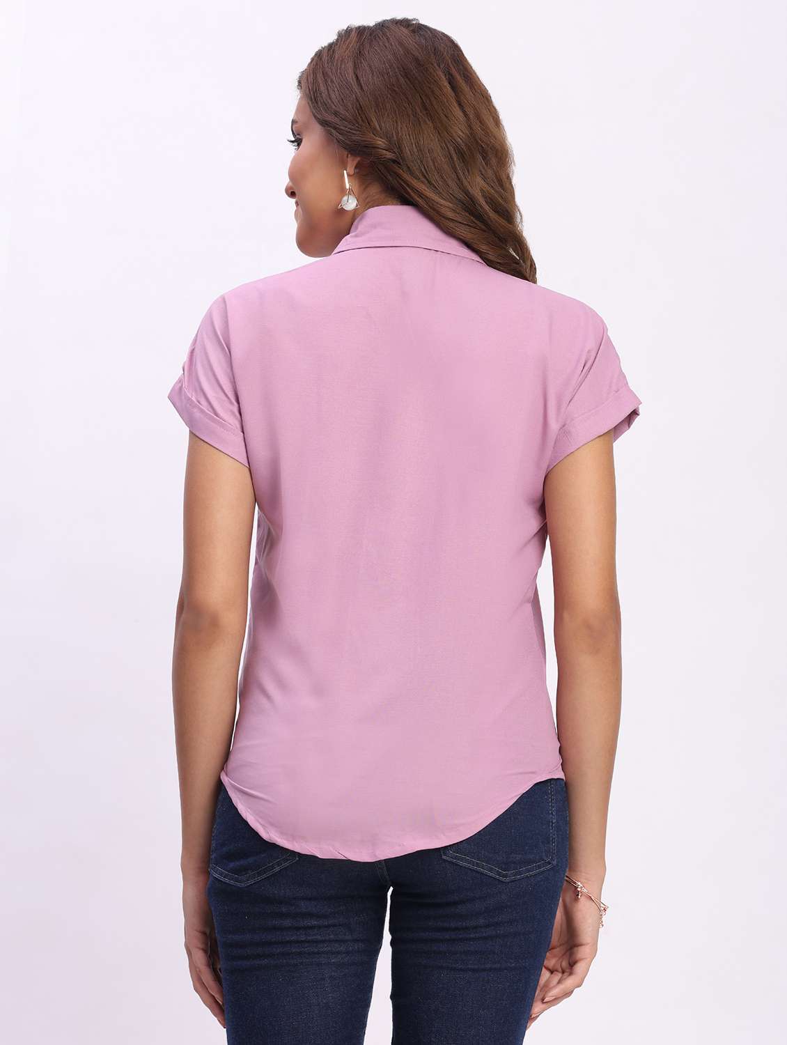 women solid short sleeve collared shirt - 22083603 - Standard Image - 3