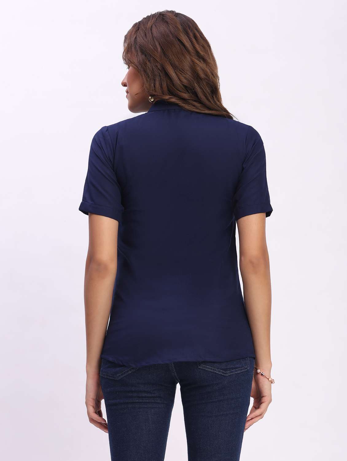 women solid short sleeve mandarin collar shirt - 22083607 - Standard Image - 3