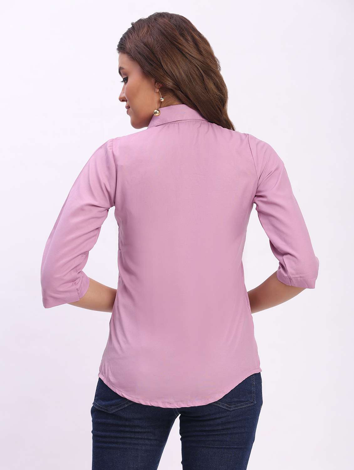 women solid three quarter sleeve collared shirt - 22083620 - Standard Image - 3
