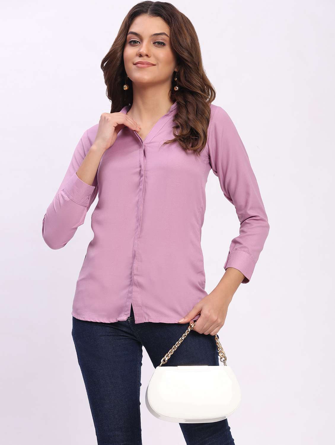 women solid long sleeve collared shirt - 22083624 -  Zoom Image - 0