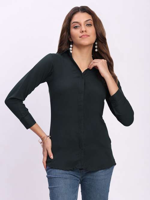 women solid long sleeve collared shirt - 22083625 -  Standard Image - 0