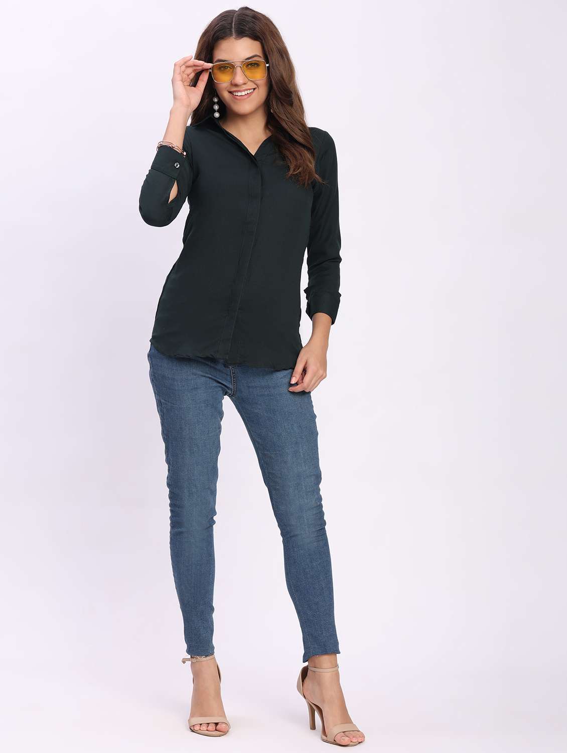 women solid long sleeve collared shirt - 22083625 - Standard Image - 3