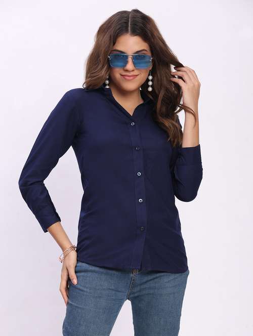 women solid long sleeve collared shirt - 22083626 -  Standard Image - 0