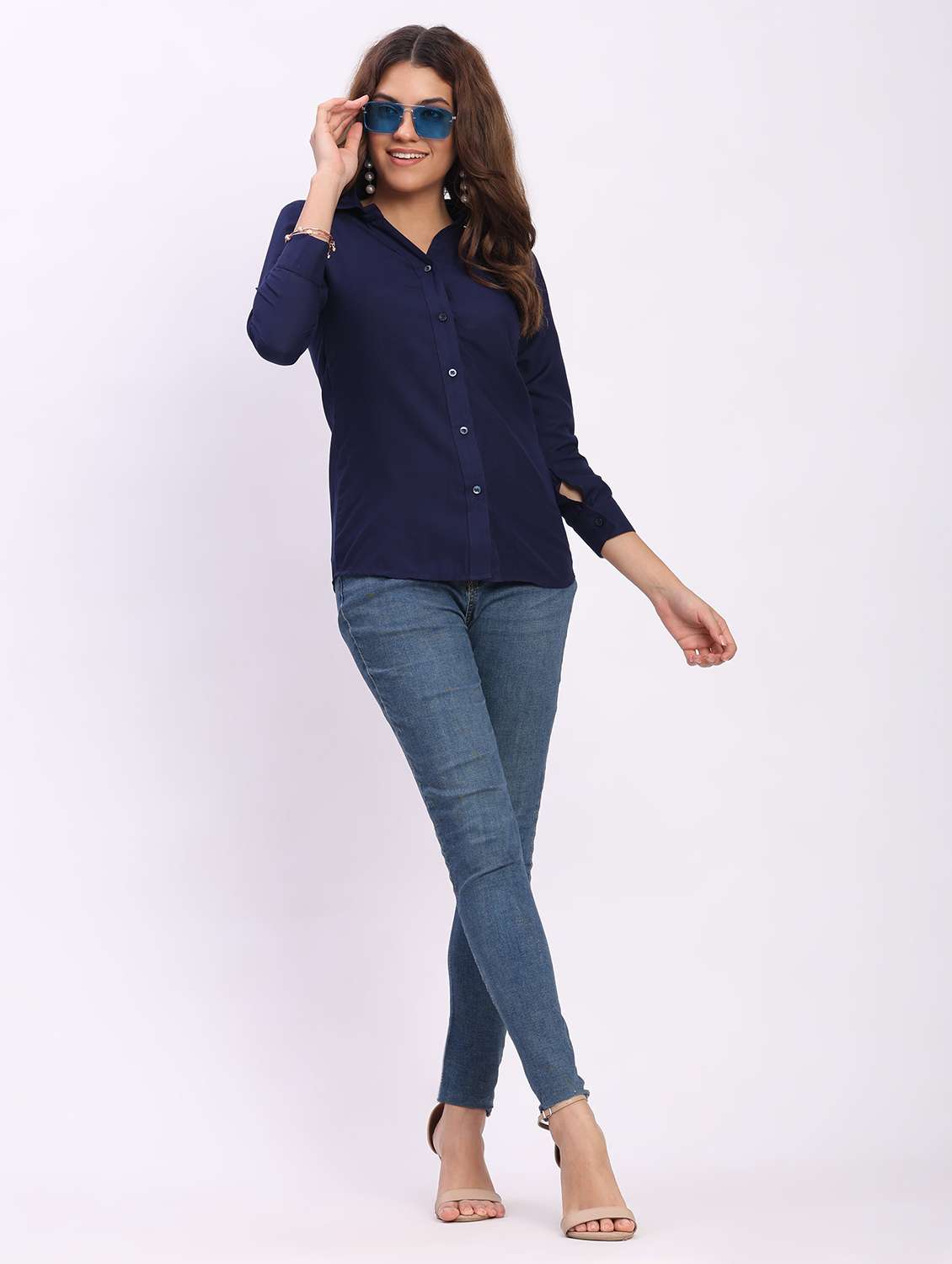 women solid long sleeve collared shirt - 22083626 - Standard Image - 3