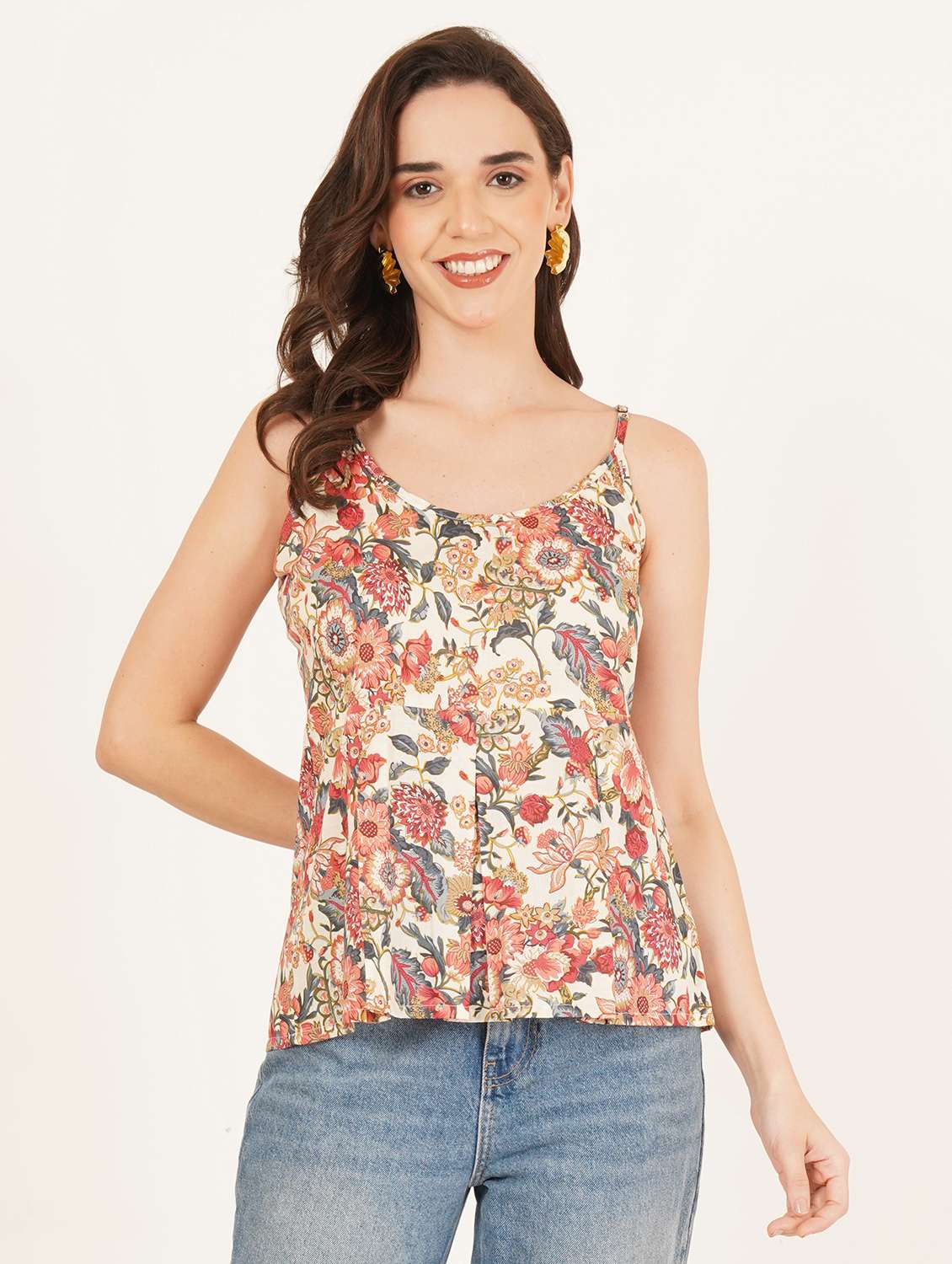 women printed shoulder strap peplum top - 22083633 - Standard Image - 3