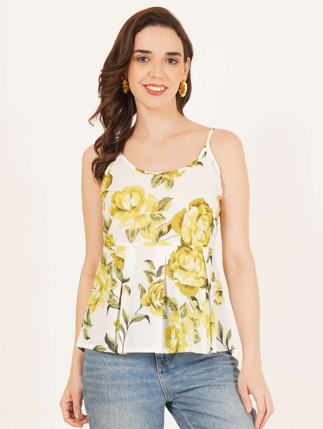 women printed shoulder strap peplum top - 22083635 - Zoom Image - 0