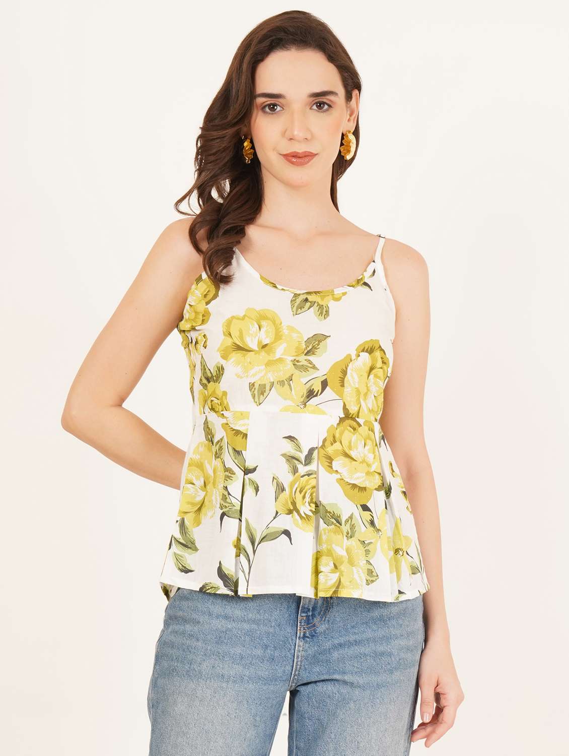 women printed shoulder strap peplum top - 22083635 - Standard Image - 3