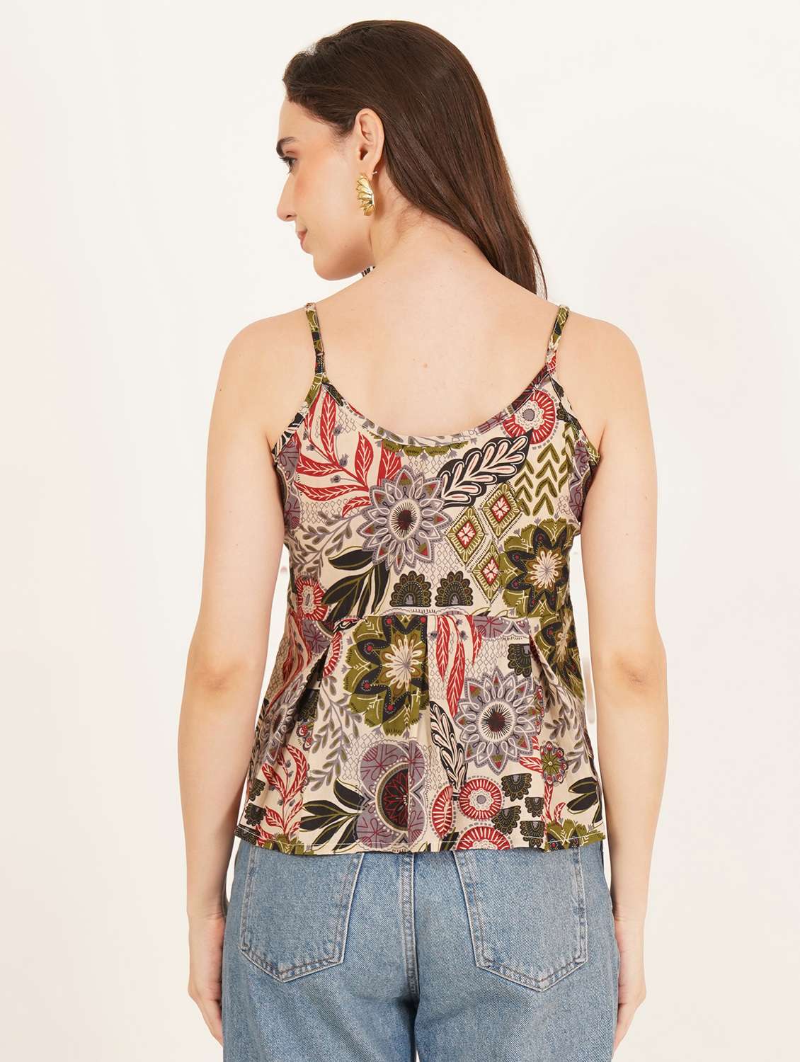 women printed shoulder strap peplum top - 22083636 - Standard Image - 3