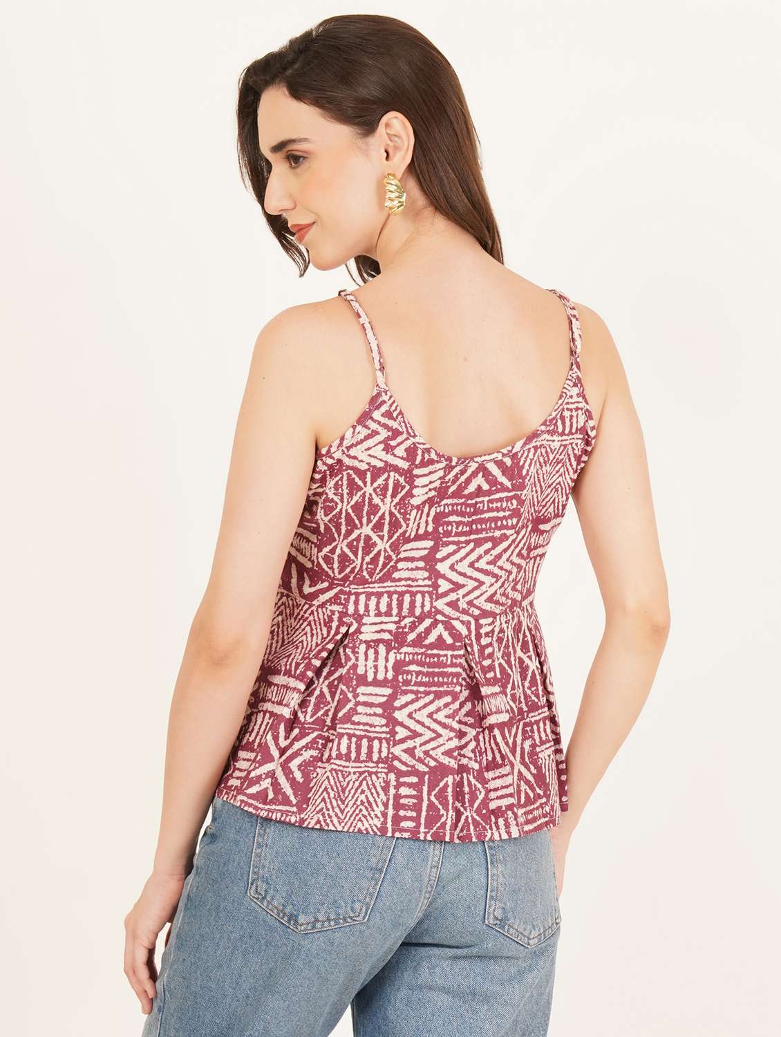 women printed shoulder strap peplum top - 22083637 - Standard Image - 3