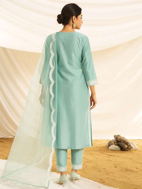 women embroidered three quarter sleeve kurta pant with dupatta set - 22083642 -  Standard Image - 3