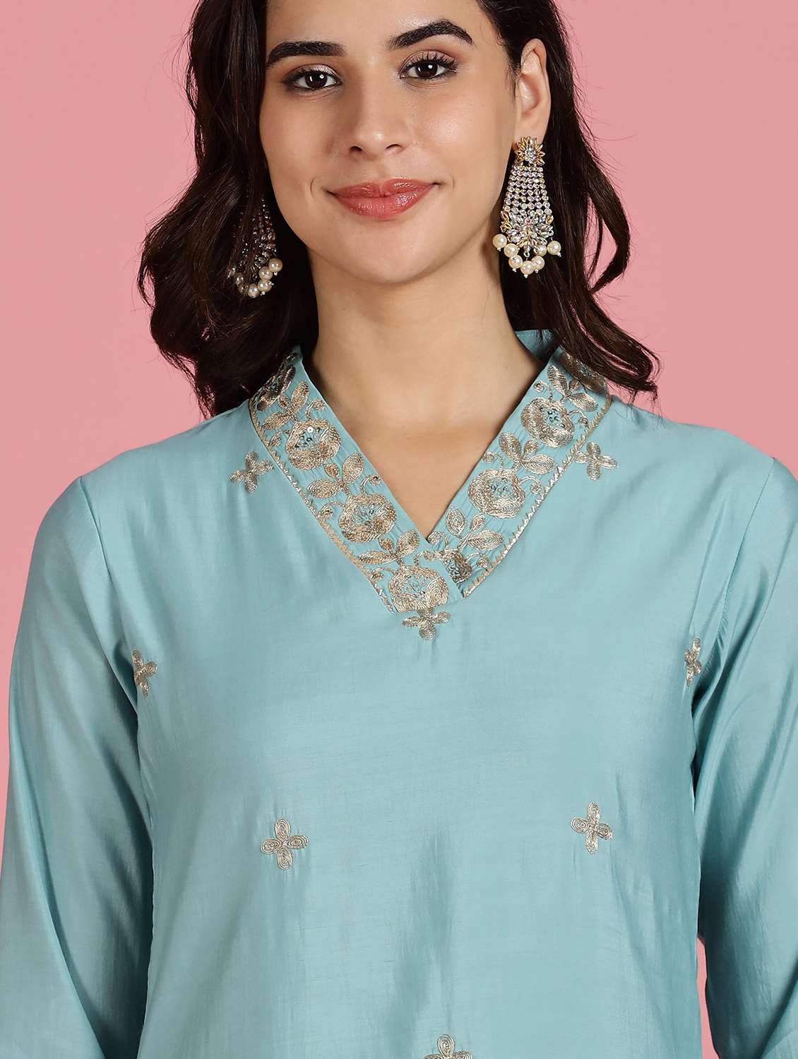 women embroidered three quarter sleeve kurta pant set - 22083650 -  Standard Image - 5