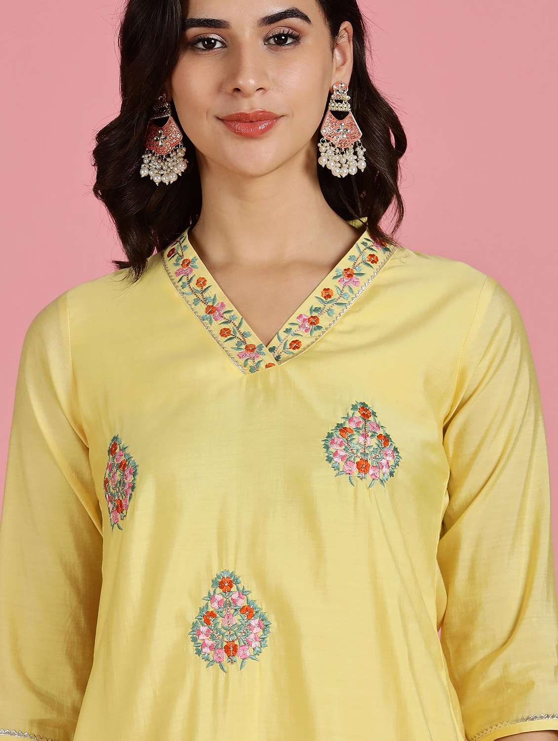 women embroidered three quarter sleeve kurta pant set - 22083652 -  Standard Image - 5