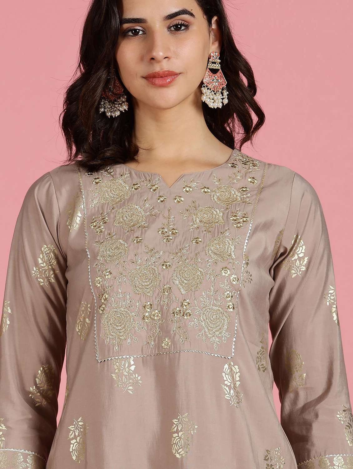 women embroidered three quarter sleeve kurta pant with dupatta set - 22083656 -  Standard Image - 5