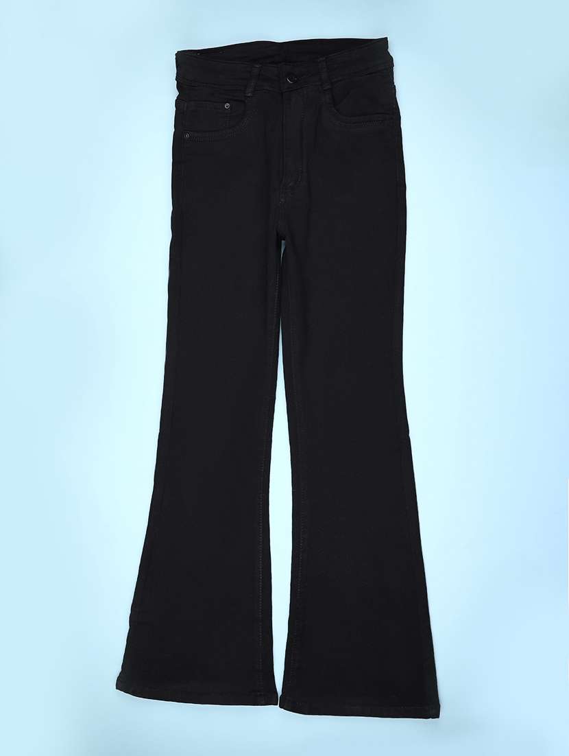 women solid high rise bootcut jean