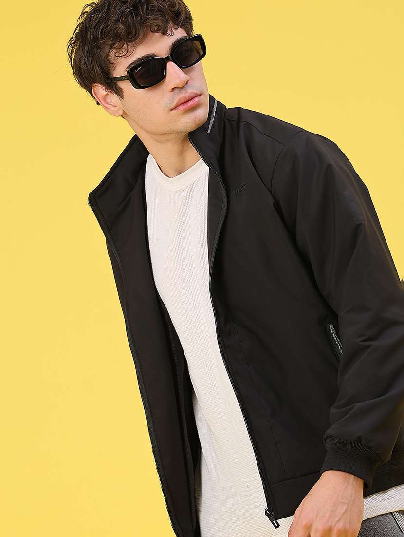 men solid long sleeve bomber jacket
