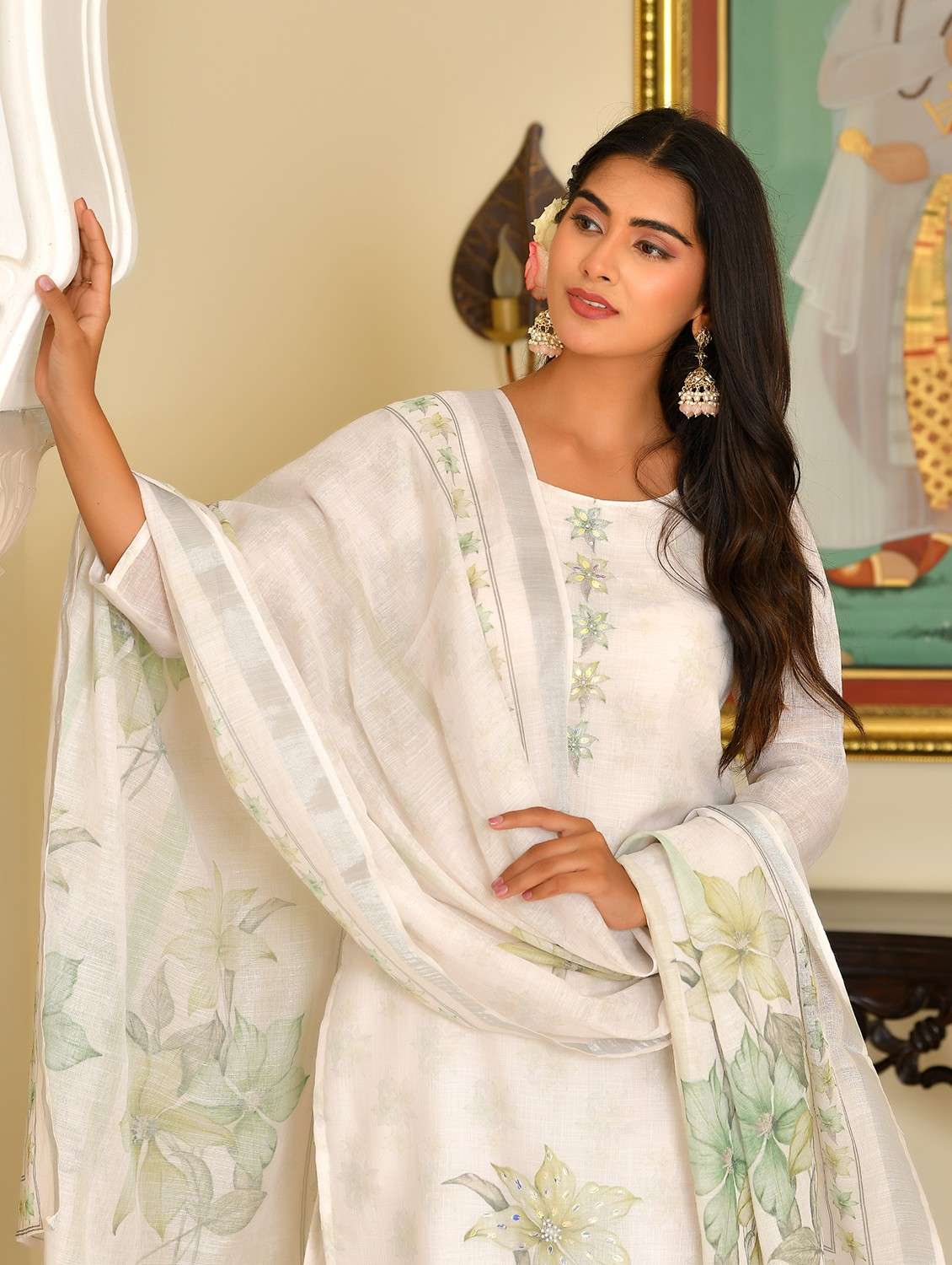 women floral three quarter sleeve kurta pant with dupatta set - 22083994 - Standard Image - 3