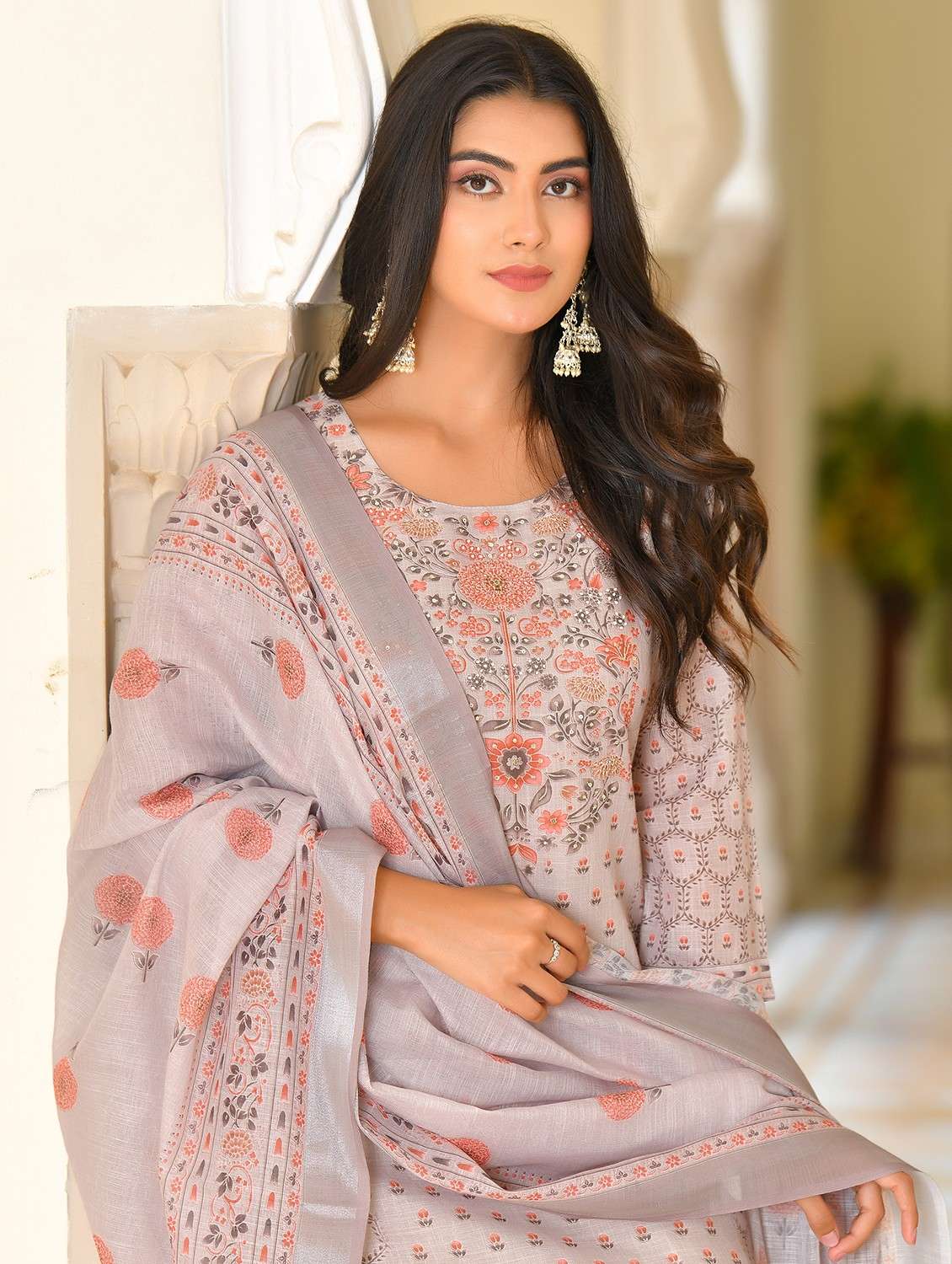 women floral three quarter sleeve kurta pant with dupatta set - 22083996 - Standard Image - 3