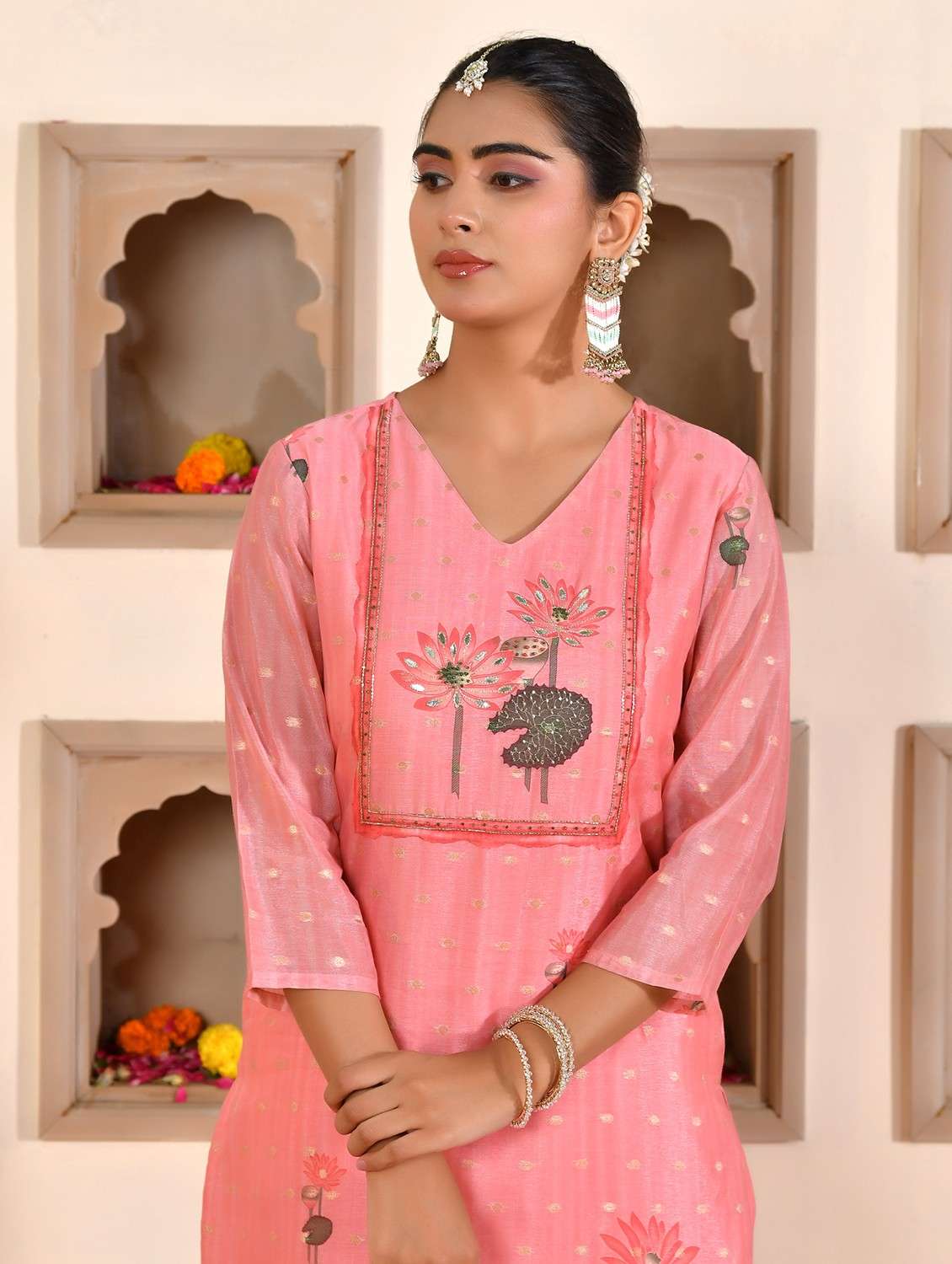 women floral three quarter sleeve kurta pant with dupatta set - 22084001 -  Standard Image - 3