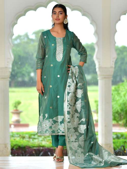 women floral three quarter sleeve kurta pant with dupatta set - 22084004 - Standard Image - 0