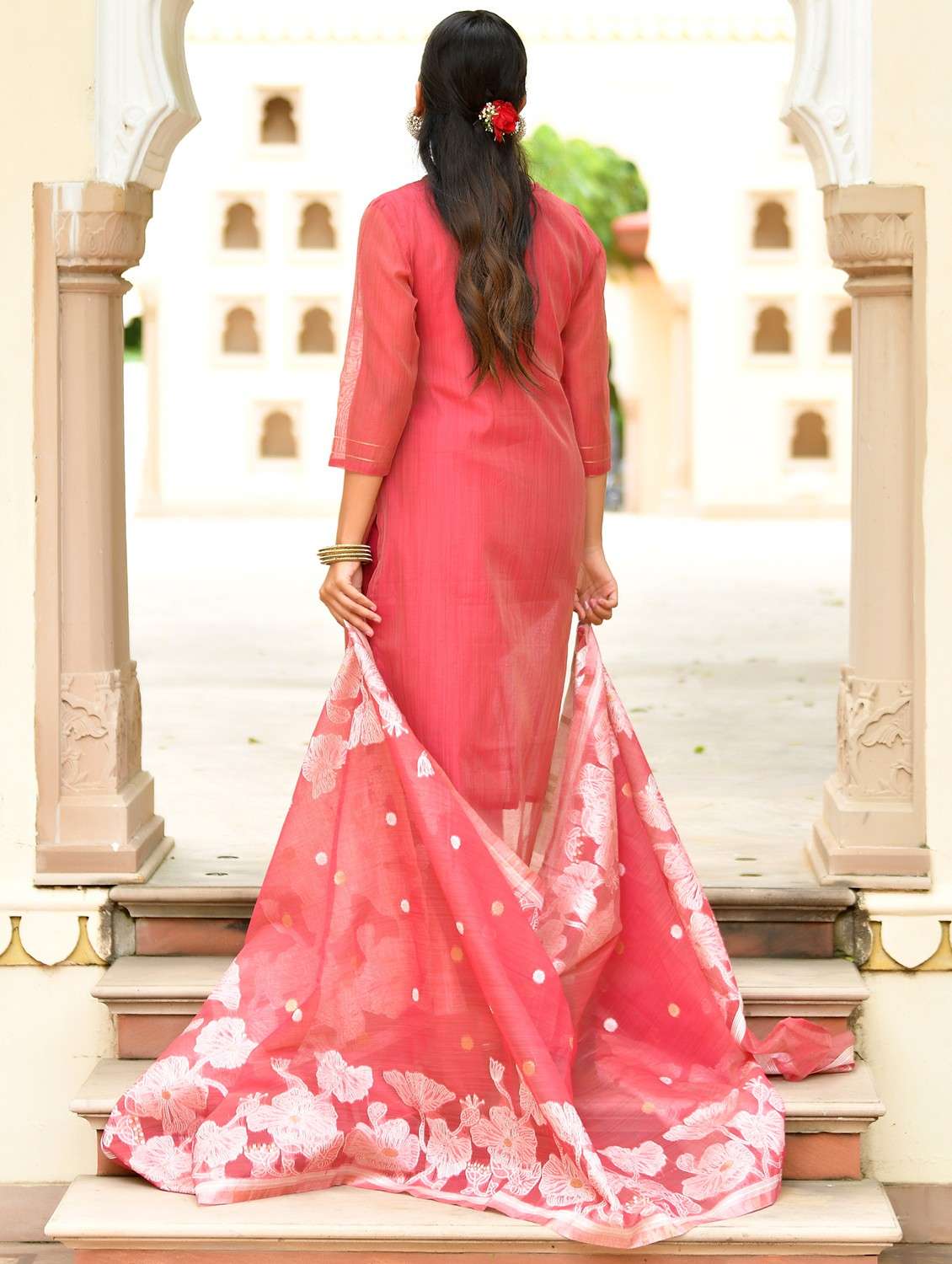 women floral three quarter sleeve kurta pant with dupatta set - 22084007 -  Standard Image - 3