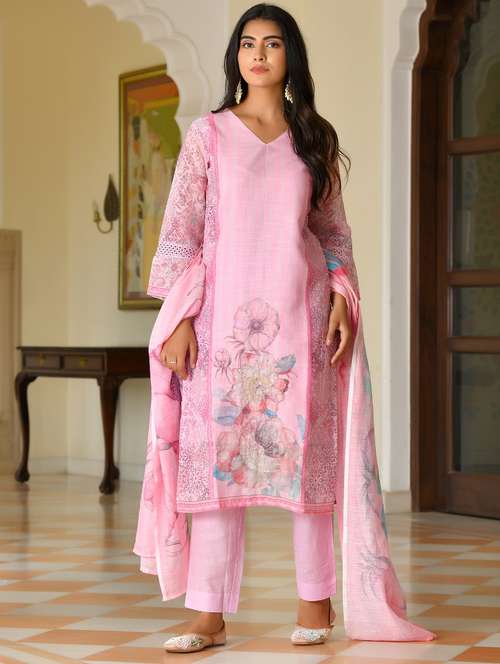 women floral three quarter sleeve kurta pant with dupatta set - 22084008 - Standard Image - 0