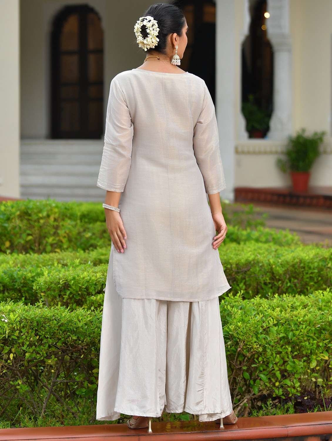 women three quarter sleeve kurta sharara with dupatta set - 22084013 -  Standard Image - 3