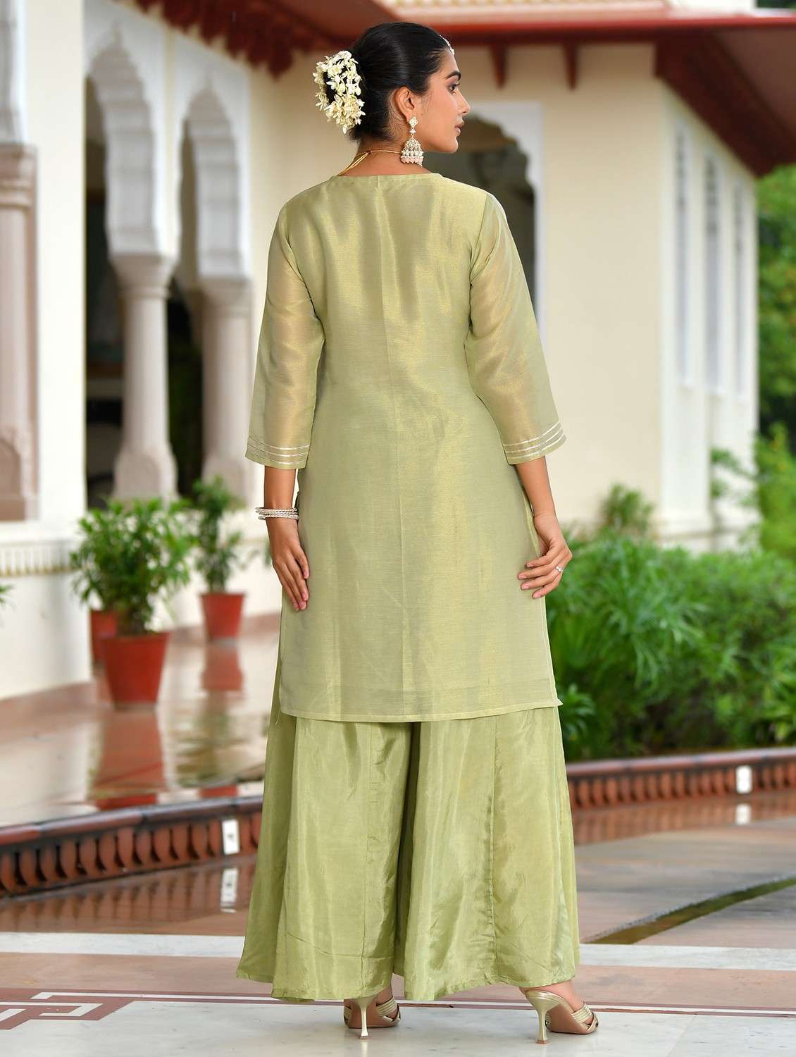 women three quarter sleeve kurta sharara with dupatta set - 22084014 -  Standard Image - 3