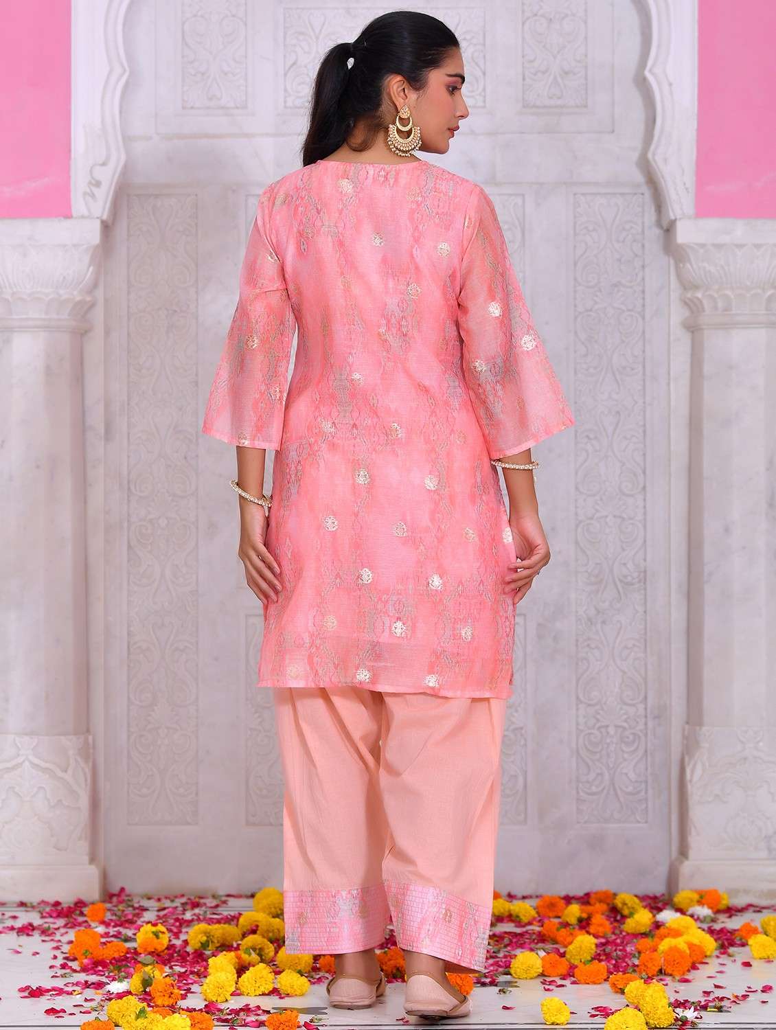 women self design three quarter sleeve kurta salwar with dupatta set - 22084017 - Standard Image - 3