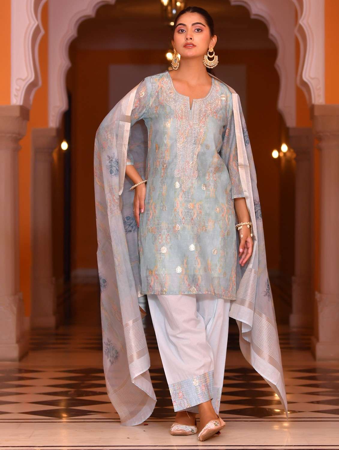 women self design three quarter sleeve kurta salwar with dupatta set - 22084018 -  Zoom Image - 0