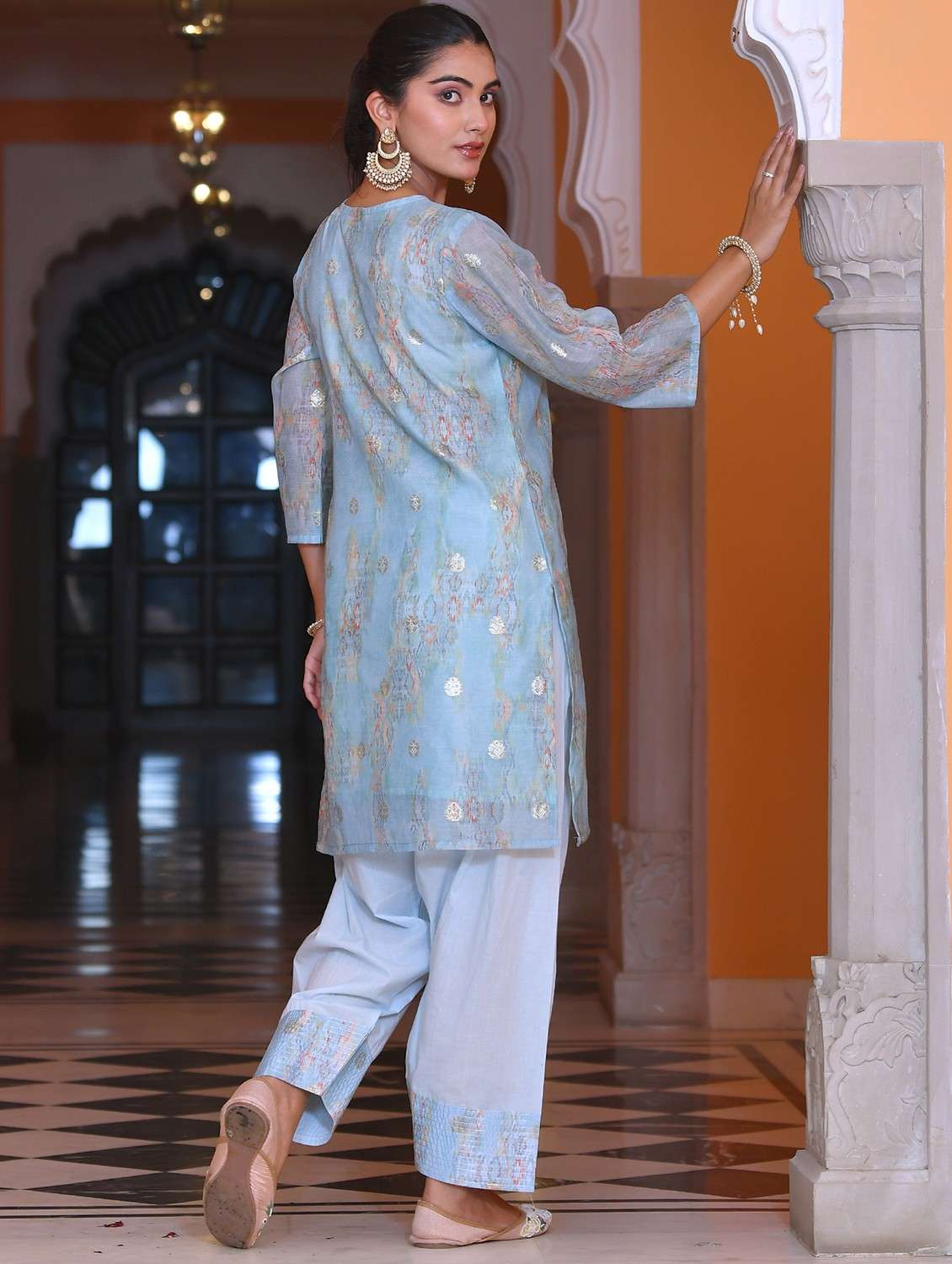 women self design three quarter sleeve kurta salwar with dupatta set - 22084018 - Standard Image - 3