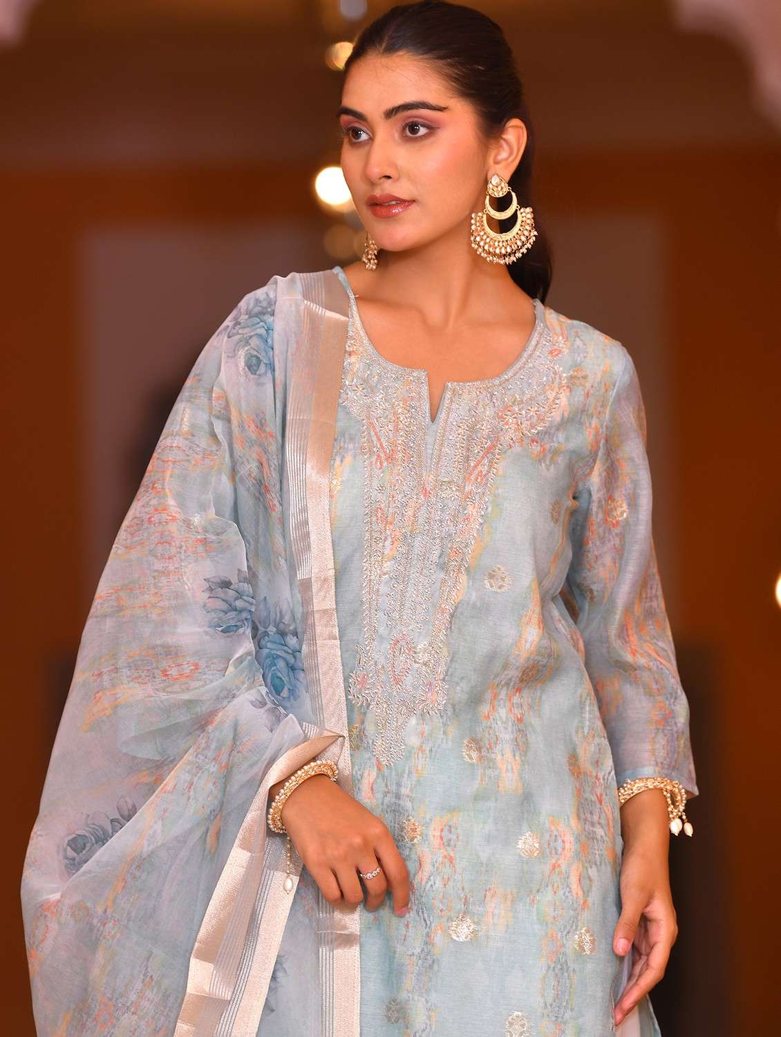 women self design three quarter sleeve kurta salwar with dupatta set - 22084018 - Standard Image - 5