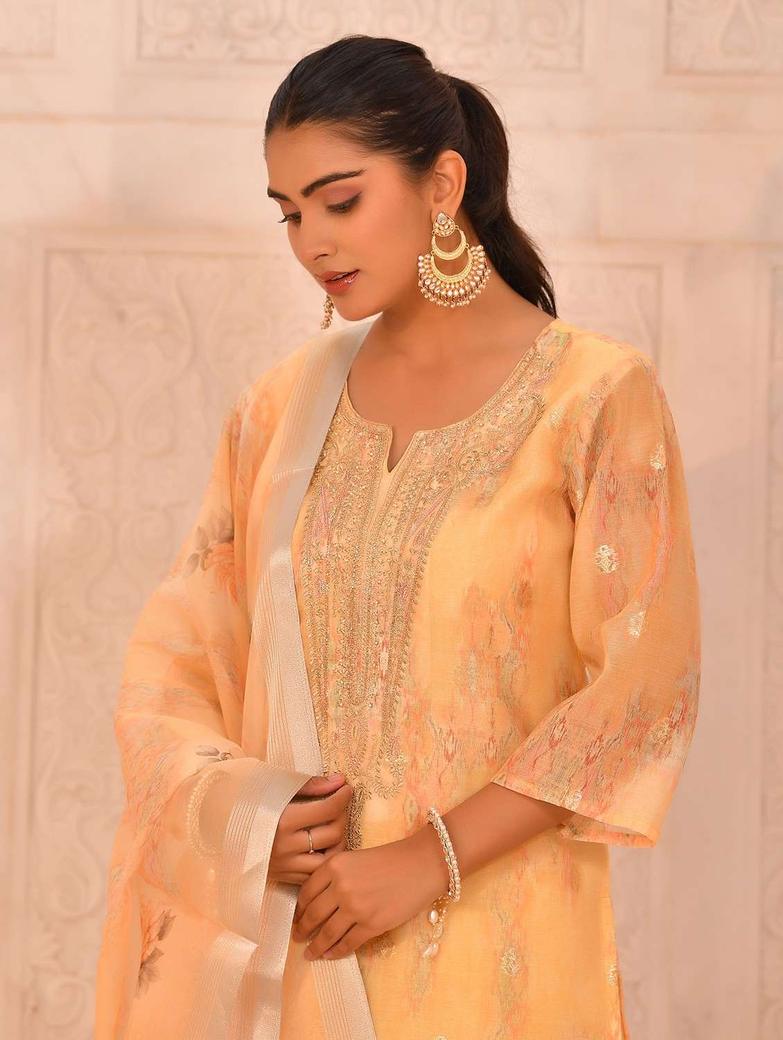 women self design three quarter sleeve kurta salwar with dupatta set - 22084019 - Standard Image - 3