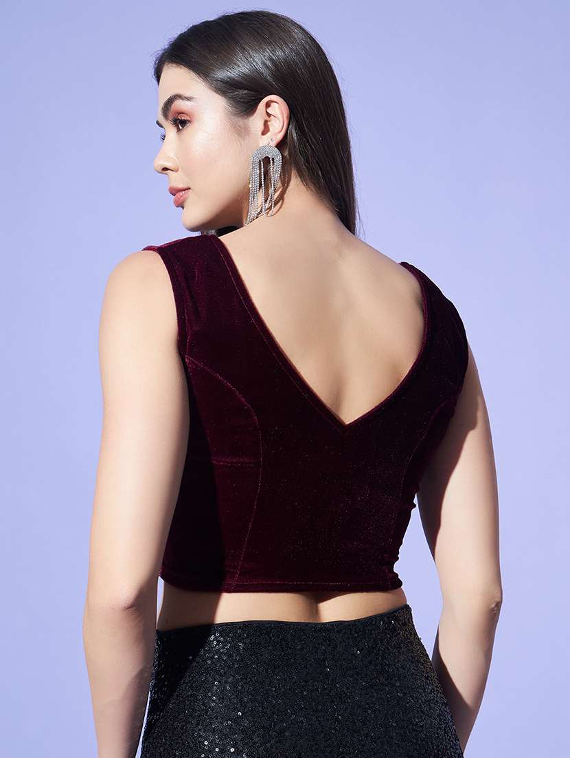 velvet blouse sleeveless v-neck festive wear - 22084029 - Standard Image - 3