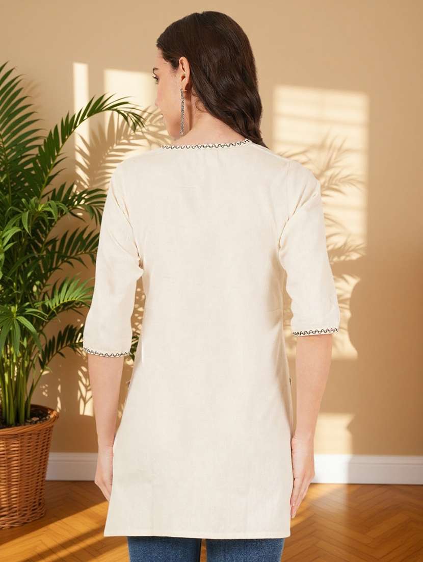 women embroidered three quarter sleeve straight kurti - 22084052 -  Standard Image - 3