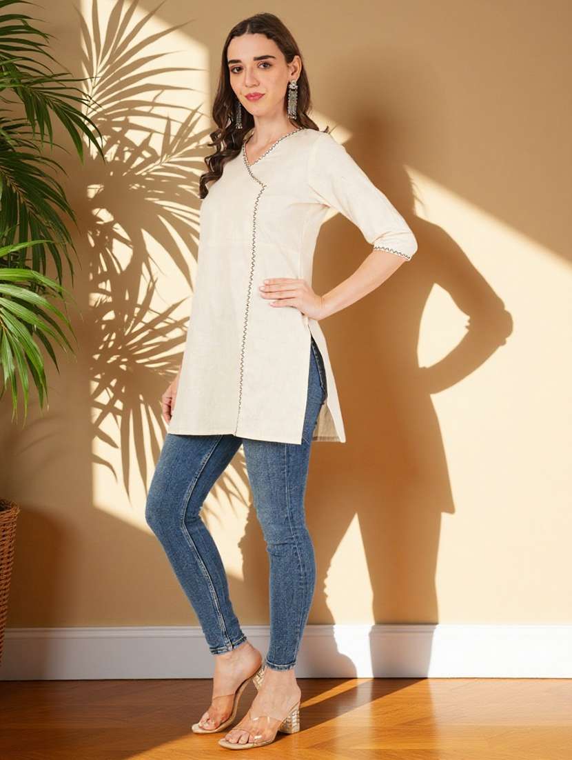 women embroidered three quarter sleeve straight kurti - 22084052 -  Standard Image - 5