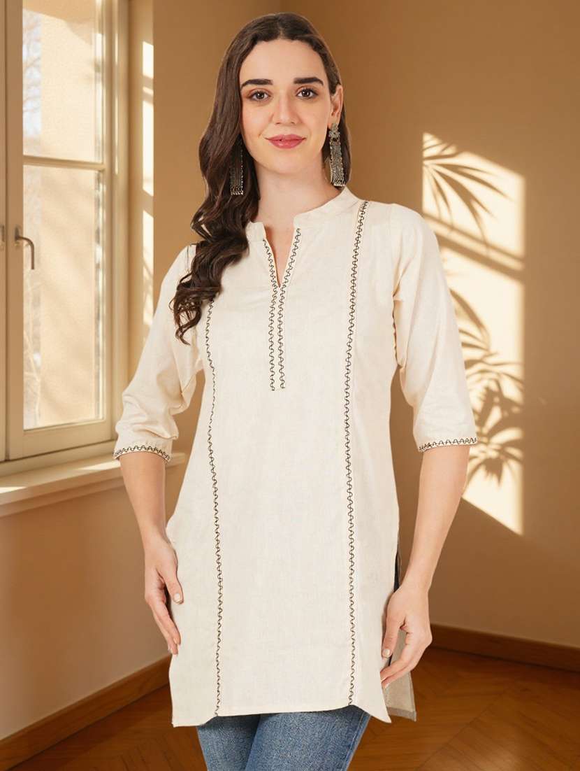 women embroidered three quarter sleeve straight kurti - 22084055 -  Standard Image - 3