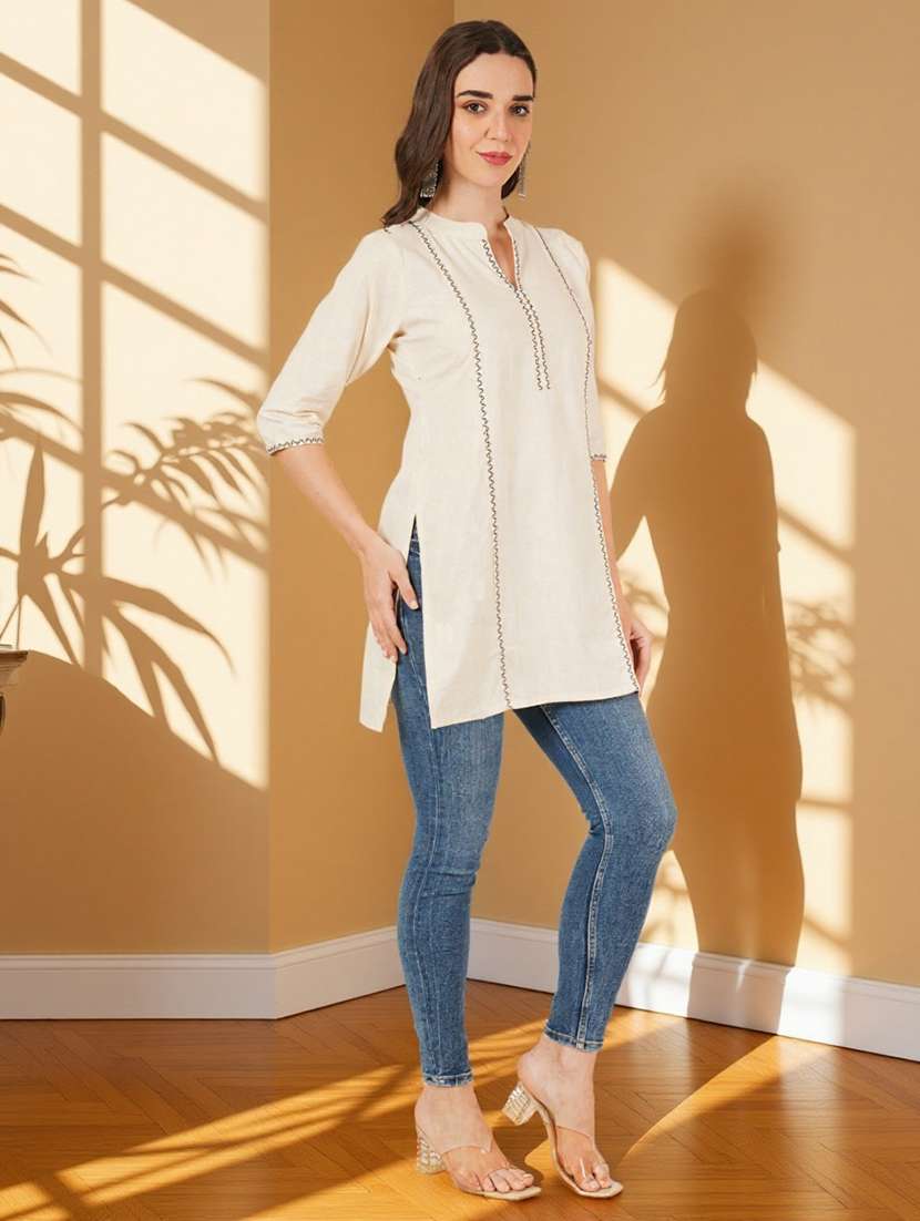 women embroidered three quarter sleeve straight kurti - 22084055 -  Standard Image - 5