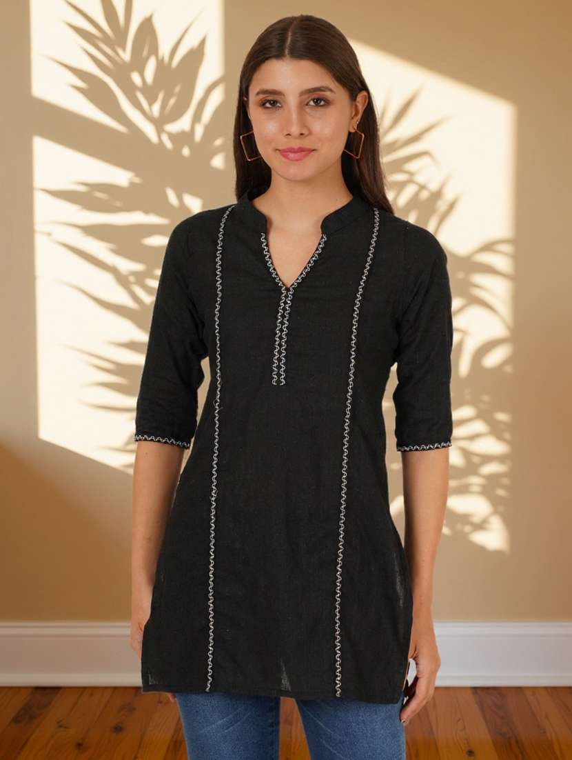women embroidered three quarter sleeve straight kurti