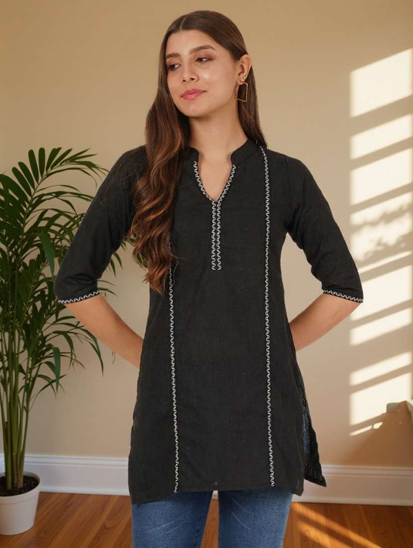 Women Embroidered Three Quarter Sleeve Straight Kurti - 22084056 -  Standard Image - 3