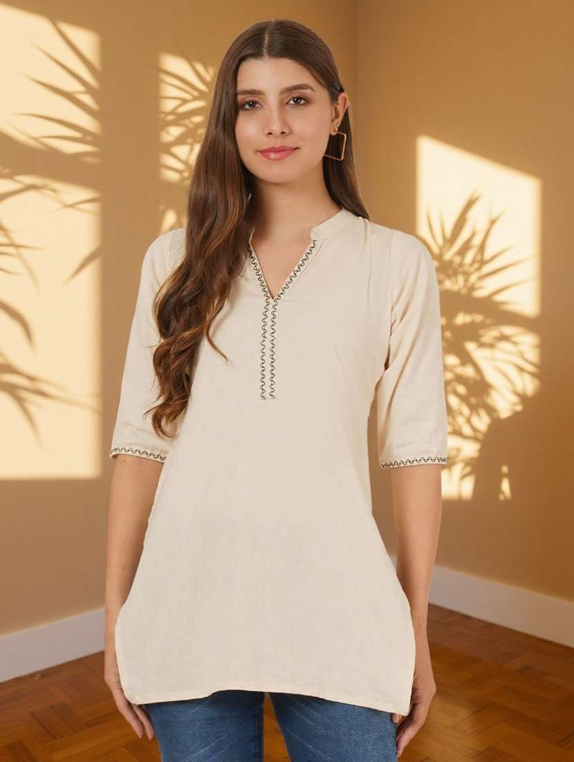 women embroidered three quarter sleeve straight kurti