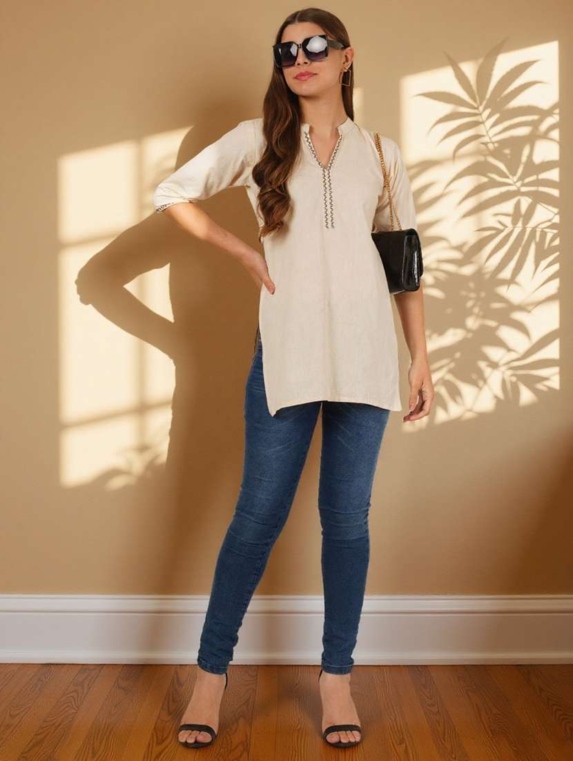 women embroidered three quarter sleeve straight kurti - 22084058 -  Standard Image - 5