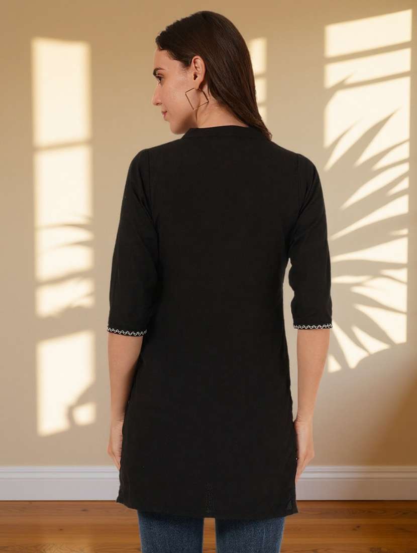 women embroidered three quarter sleeve straight kurti - 22084059 -  Standard Image - 3