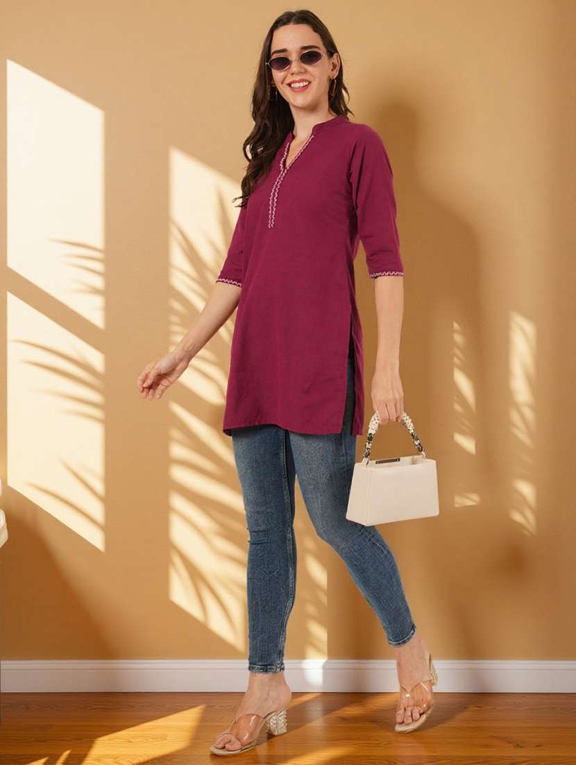 women embroidered three quarter sleeve straight kurti - 22084060 -  Standard Image - 5