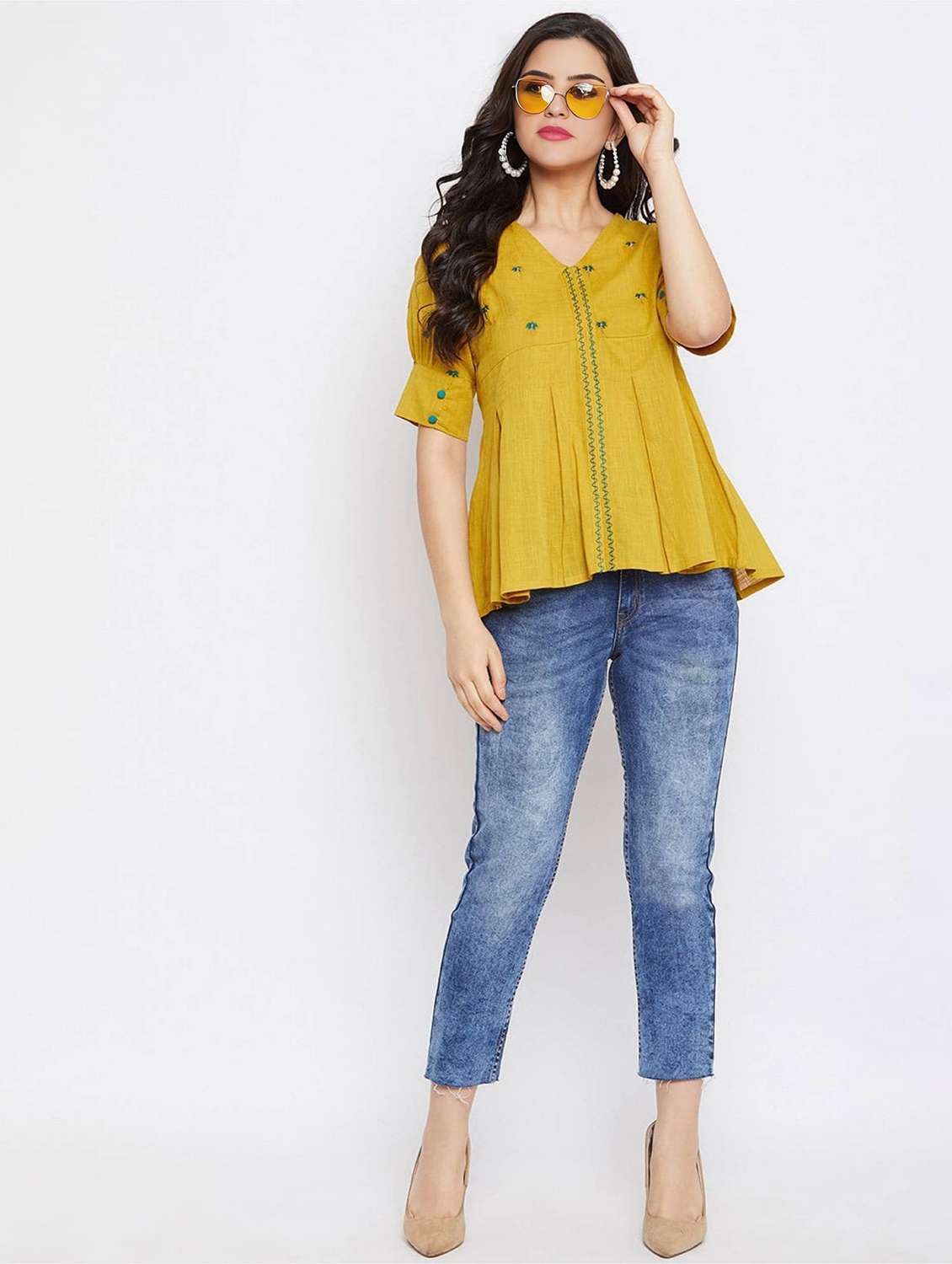 women embroidered short sleeve a-line top - 22084067 -  Standard Image - 3