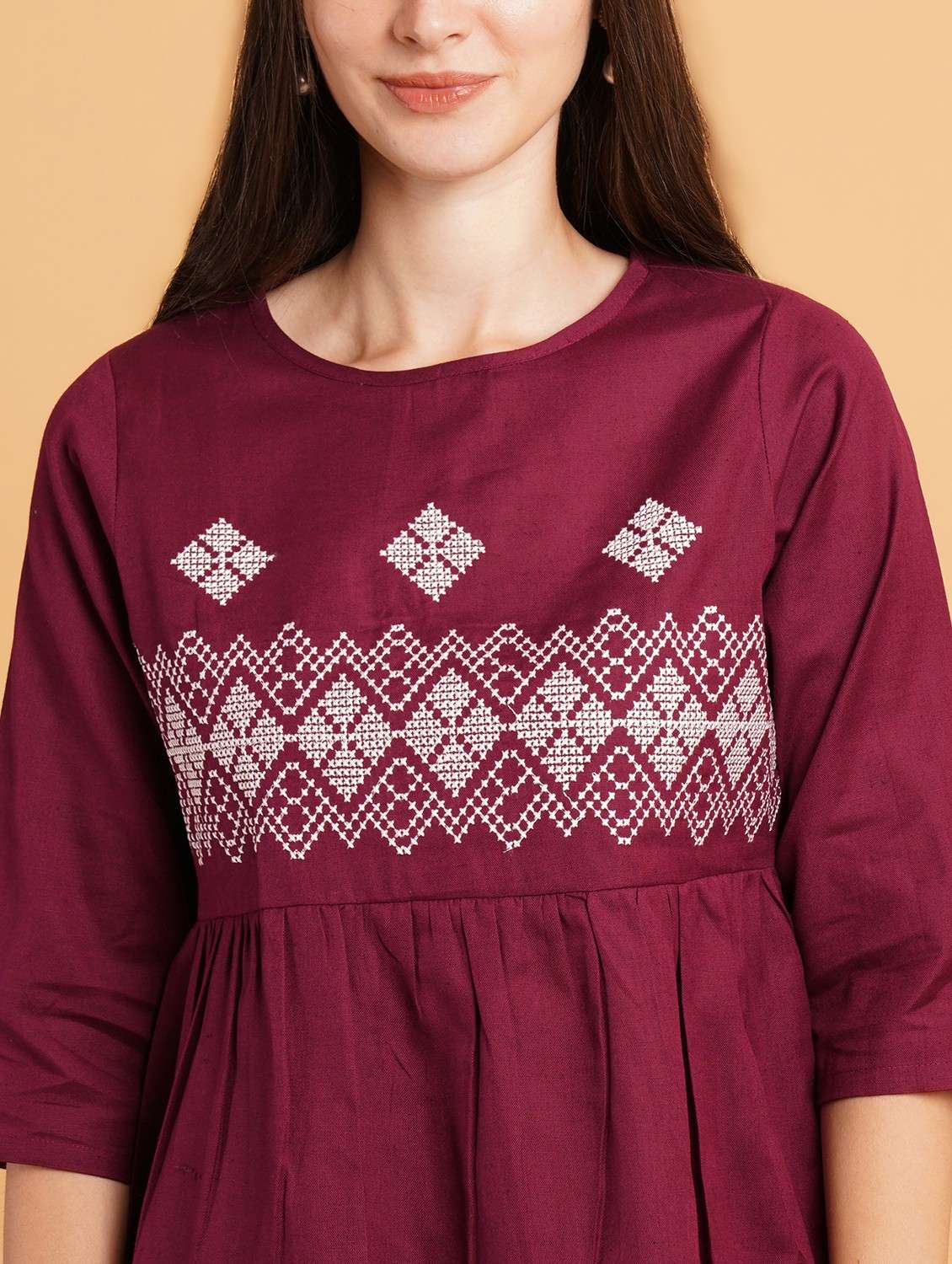 women embroidered three quarter sleeve ethnic top - 22084070 -  Standard Image - 3
