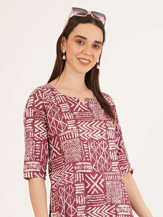 women printed three quarter sleeve straight kurti - 22084079 -  Standard Image - 3